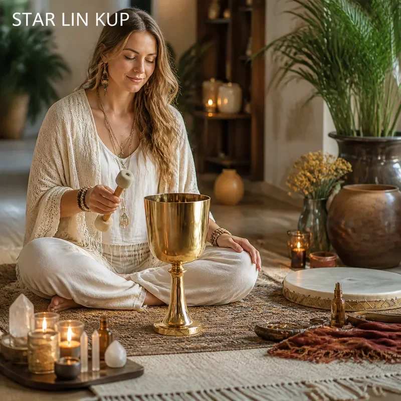 STAR LIN KUP 6.5 Inch 432Hz D Note Crystal Singing Bowl Gold Holy Chalice Alchemy Sound Healing Meditation Yoga Chakra