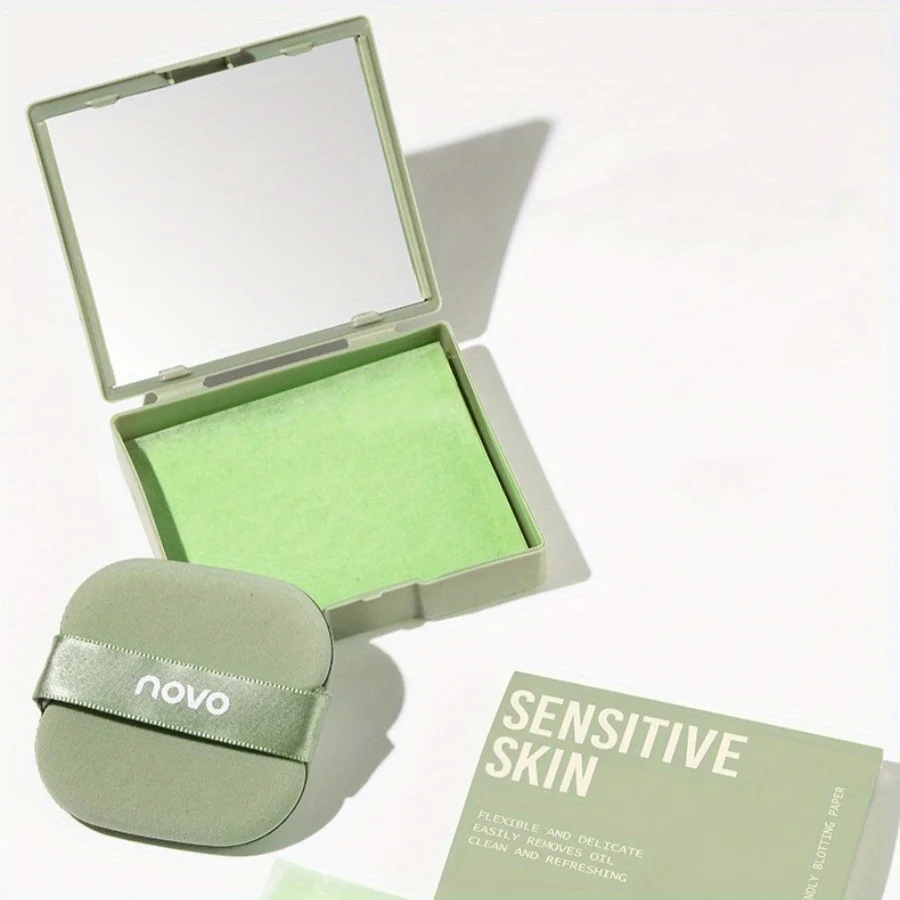 100pcs/Box Oil-Absorbing Sheets Powder Puff with Mirror Summer Face Refreshing Degreasing Portable Paper Facial Tissue