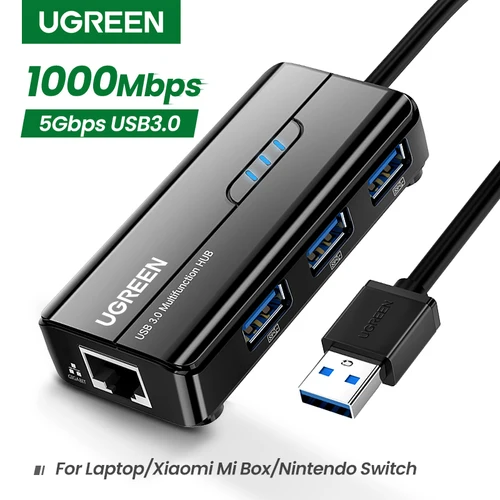 Imagen 1 del producto UGREEN USB3.0 HUB adaptador Ethernet 1000Mbps USB a RJ45 para ordenador portátil Xiaomi Mi Box S/3 Windows Ethernet HUB USB Lan tarjeta de red