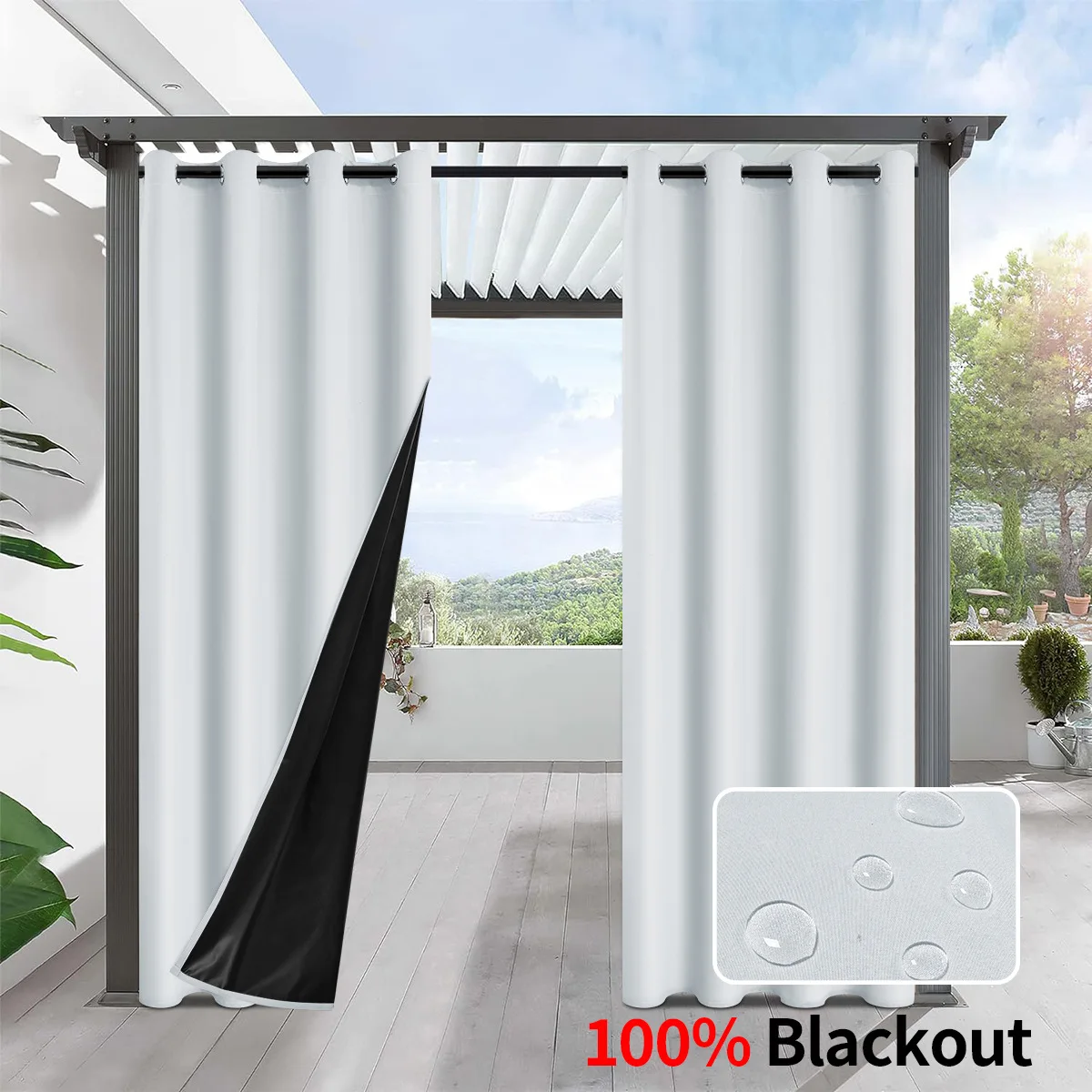 1 cortina impermeable para exteriores, 100% cortinas opacas para jardín, Patio, porche, dormitorio, sala de estar, pérgola, decoración de cabana