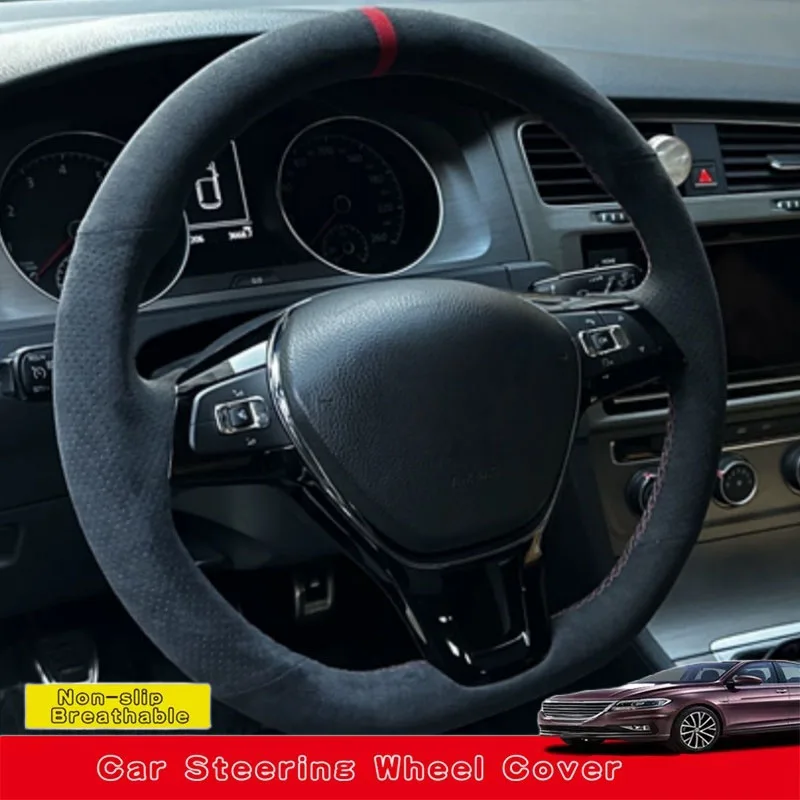 

Custom Hand Sewing Anti-slip Wear-resistant Suede Leather Car Steering Wheel Cover For Volkswagen Golf 7 Mk7 New Polo Jetta