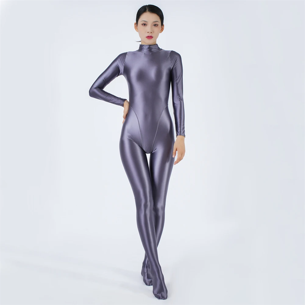 Oily Shiny Bodysuit Glossy Bodysuit For Club For Daily Brand New High Stretch Regular Length Silky Solid Color