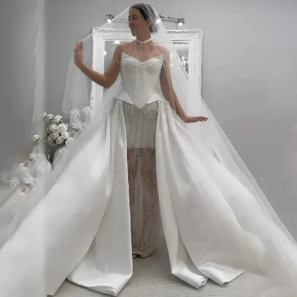 Vestidos de casamento de renda personalizados querida divisão a linha vestido de noiva manga longa apliques espartilho vestido de noiva vestidos de novia