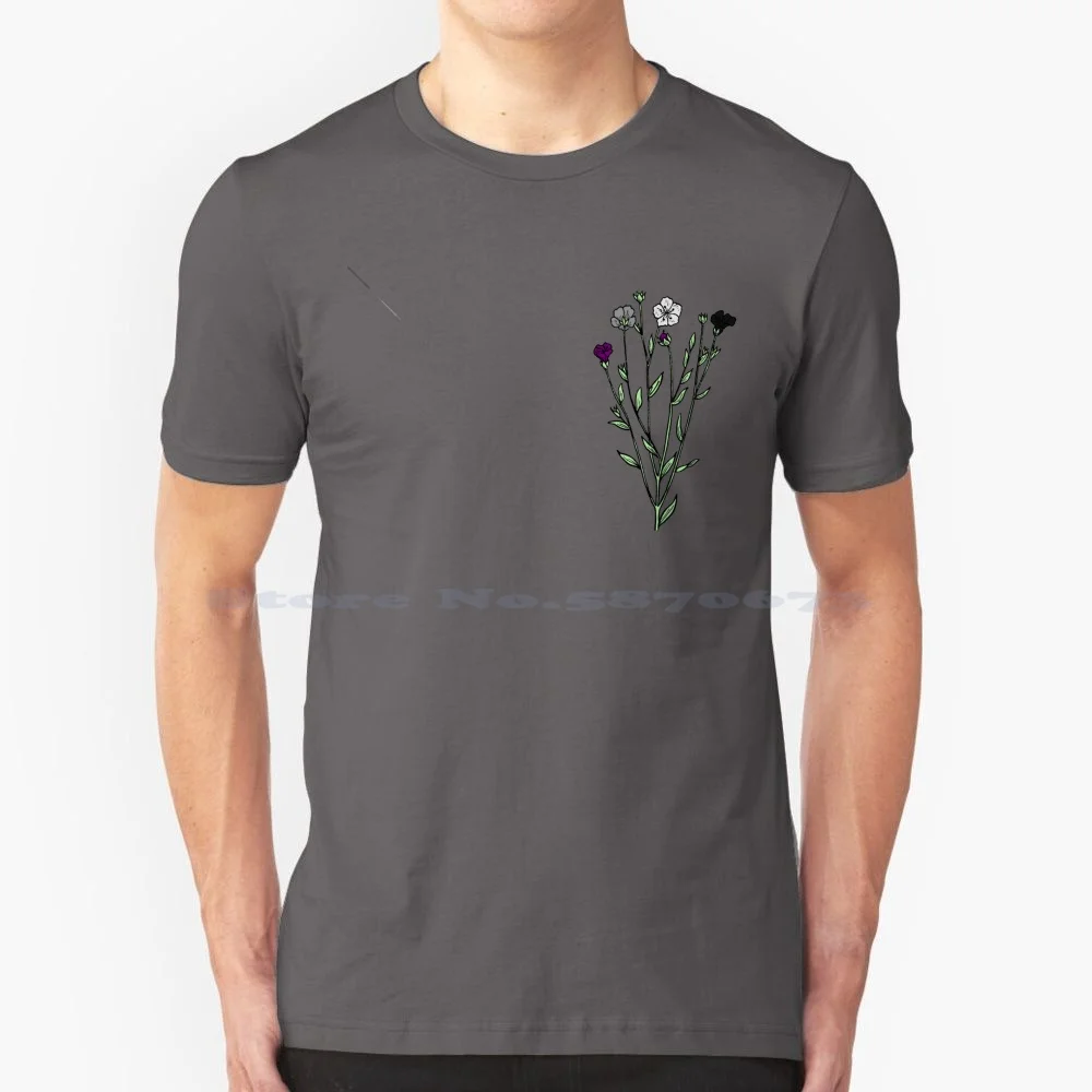 Subtle Asexual Pride Flax Sprig T Shirt 100% Cotton Tee Asexual Demisexual Aromantic Ace Umbrella Flax Flower Floral Herb Gay