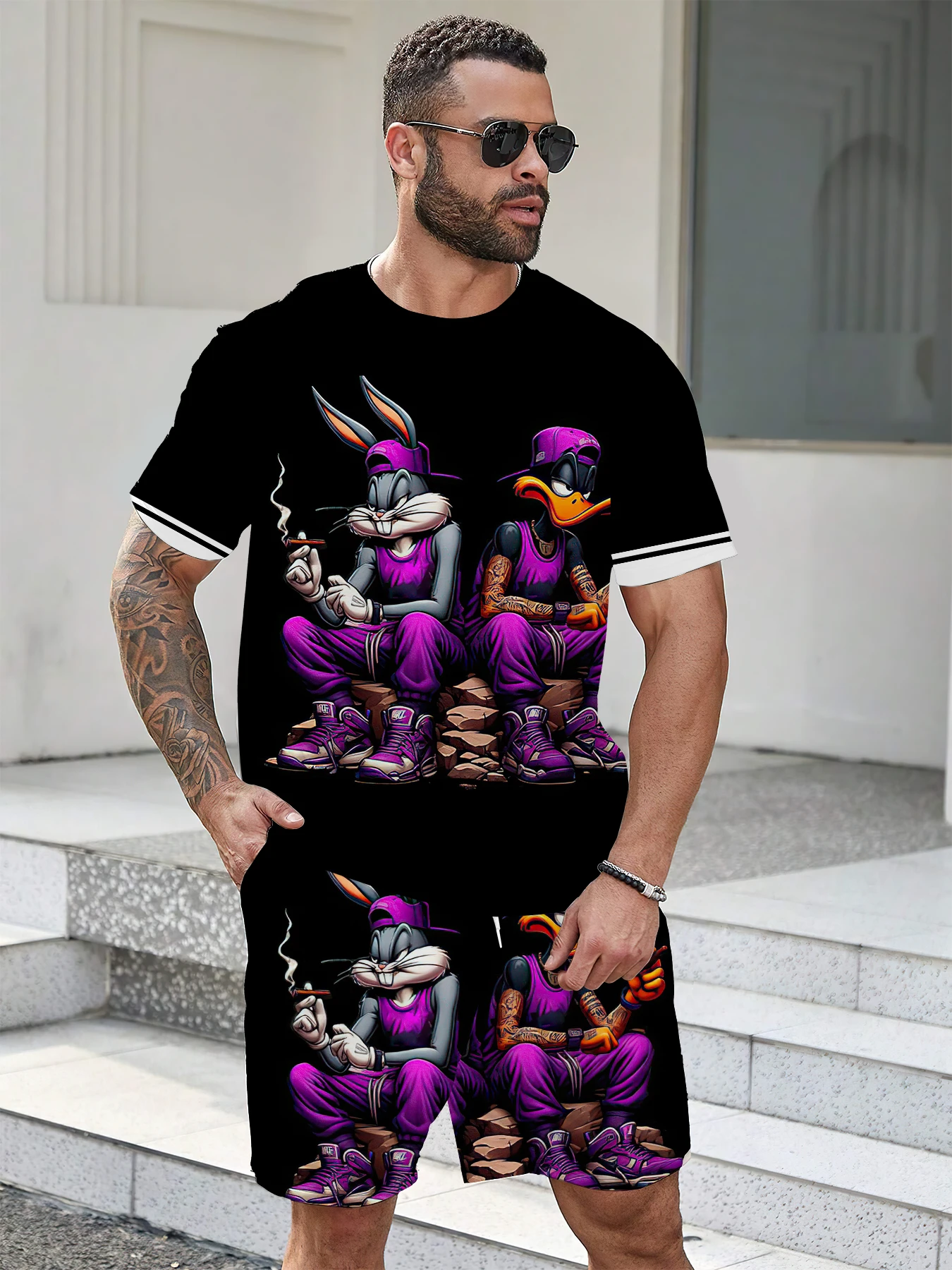 

Summer 2025 new men's suit 3D printed cartoon animals casual and fashionable outdoor men's wear