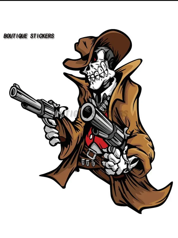 Skull Cowboy Double gun Car Sticker Waterproof PVC Sticker Car Motorcycle Decoration Accessories Luggage Case Laptop Decal