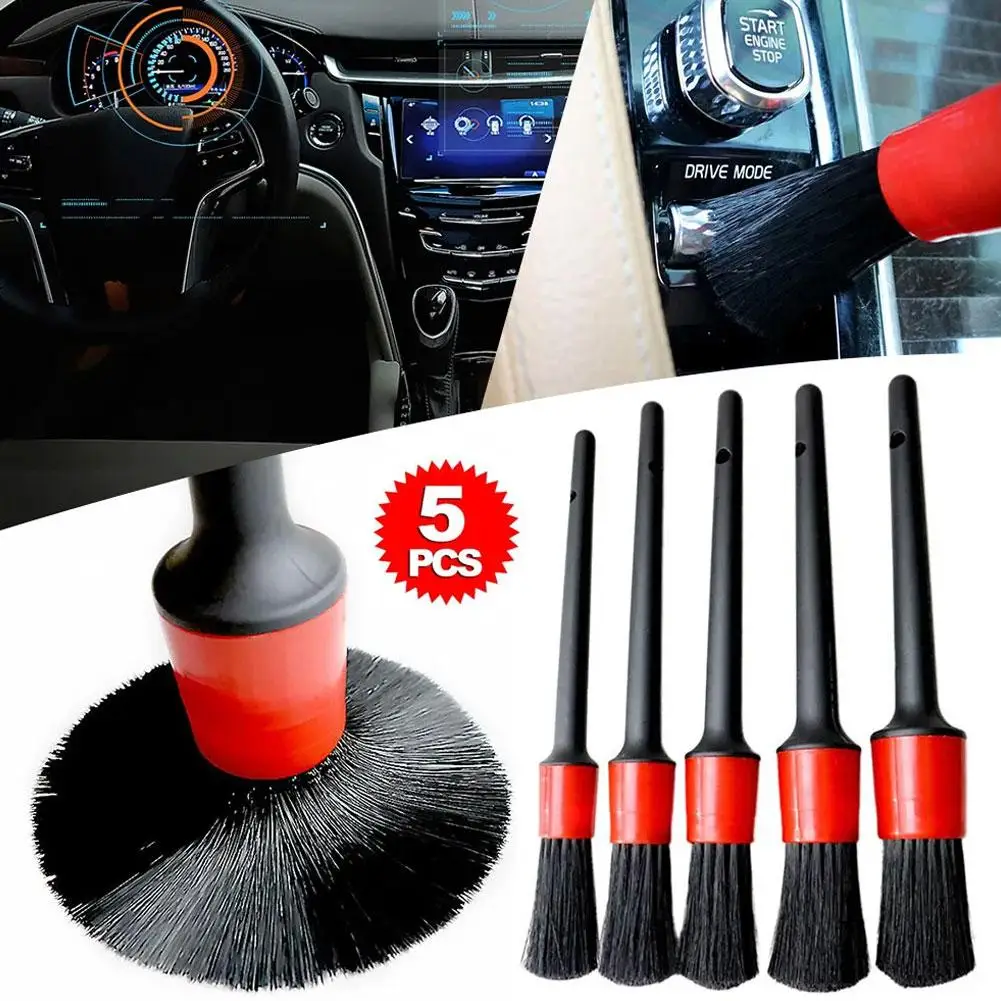 5PCS Car Detailing Brush Set Interior Detail Brush Hair Bristle Brushes For Car Air Vents Dashboard Auto Dust Tools T5I5