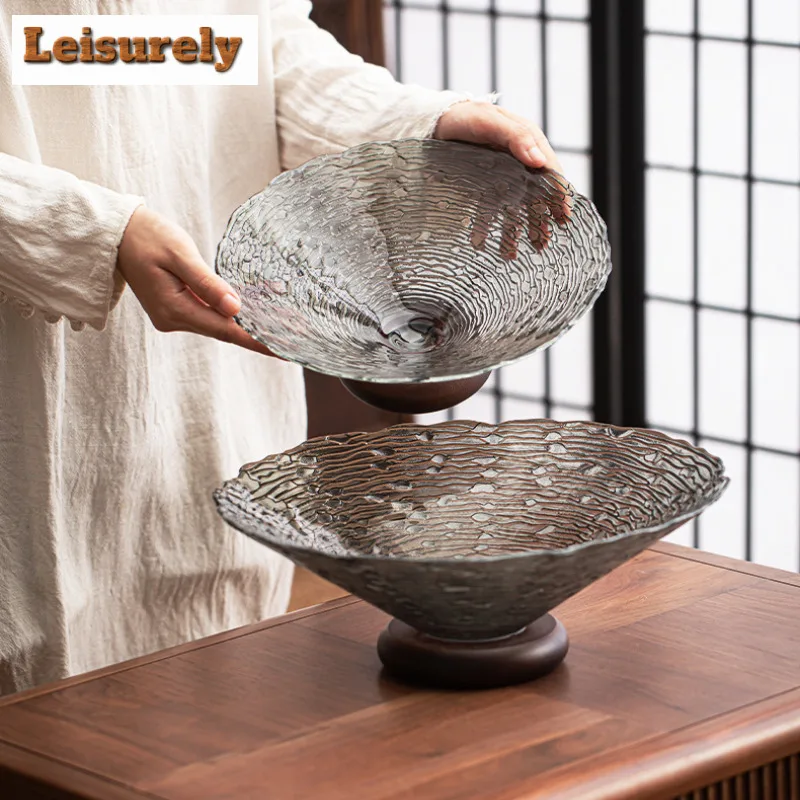 High-legged Ocean High Foot Glass Fruit Dishes Japanese Pastry Plate Dried Fruit Snack Plate Household Serving Tray Ornaments