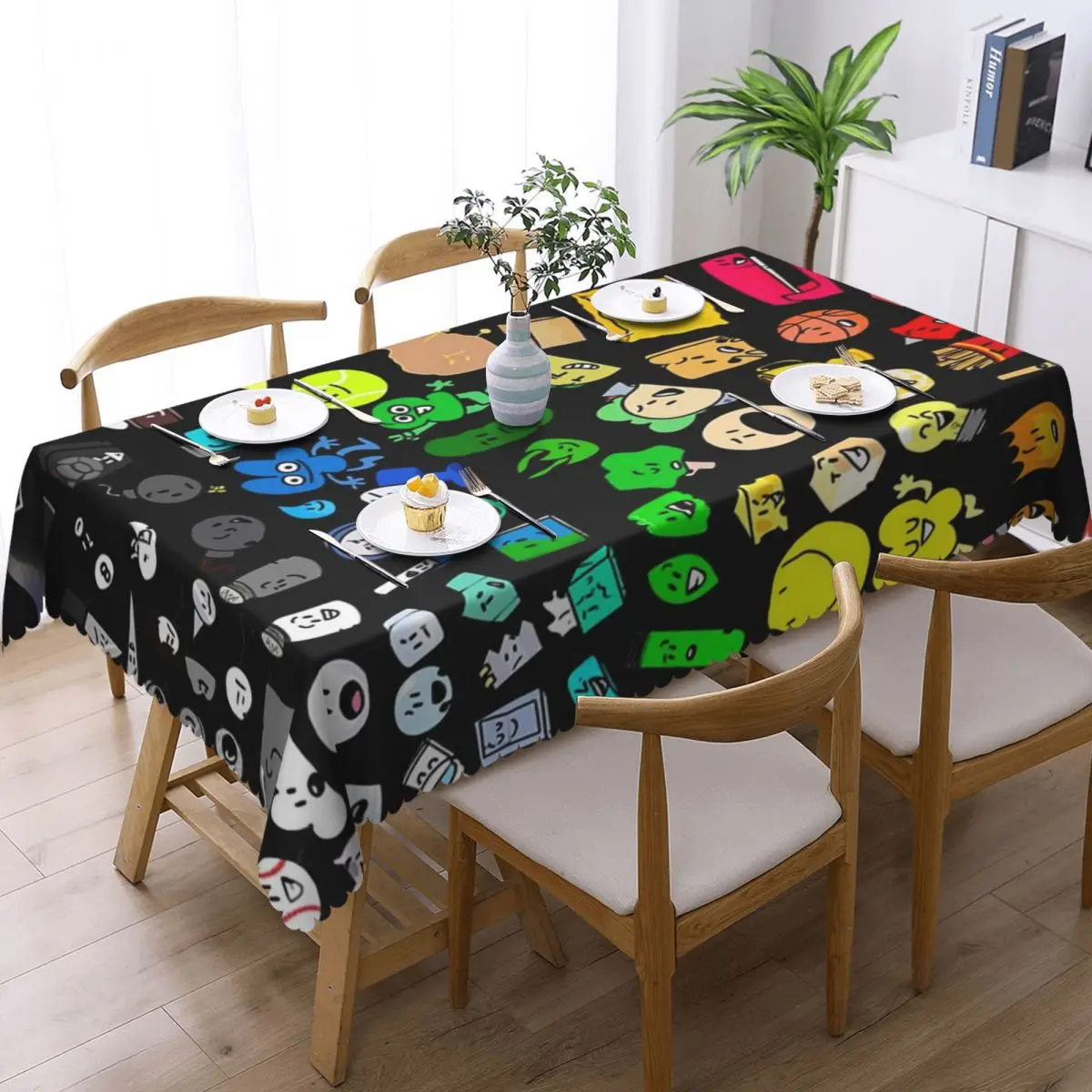 BFDI Inanimate Insanity All Characters (Transparent) Rectangular Tablecloth Oilproof Table Cover for Dining Events Table Cloth