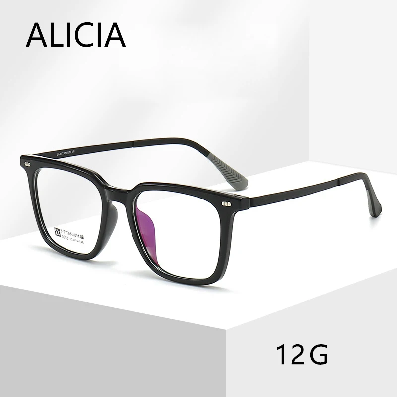 

ALLICIA New Fashion Square Spectacle Light TR90 Frame Titanium Black Optical Prescription Eyeglasses Man Women
