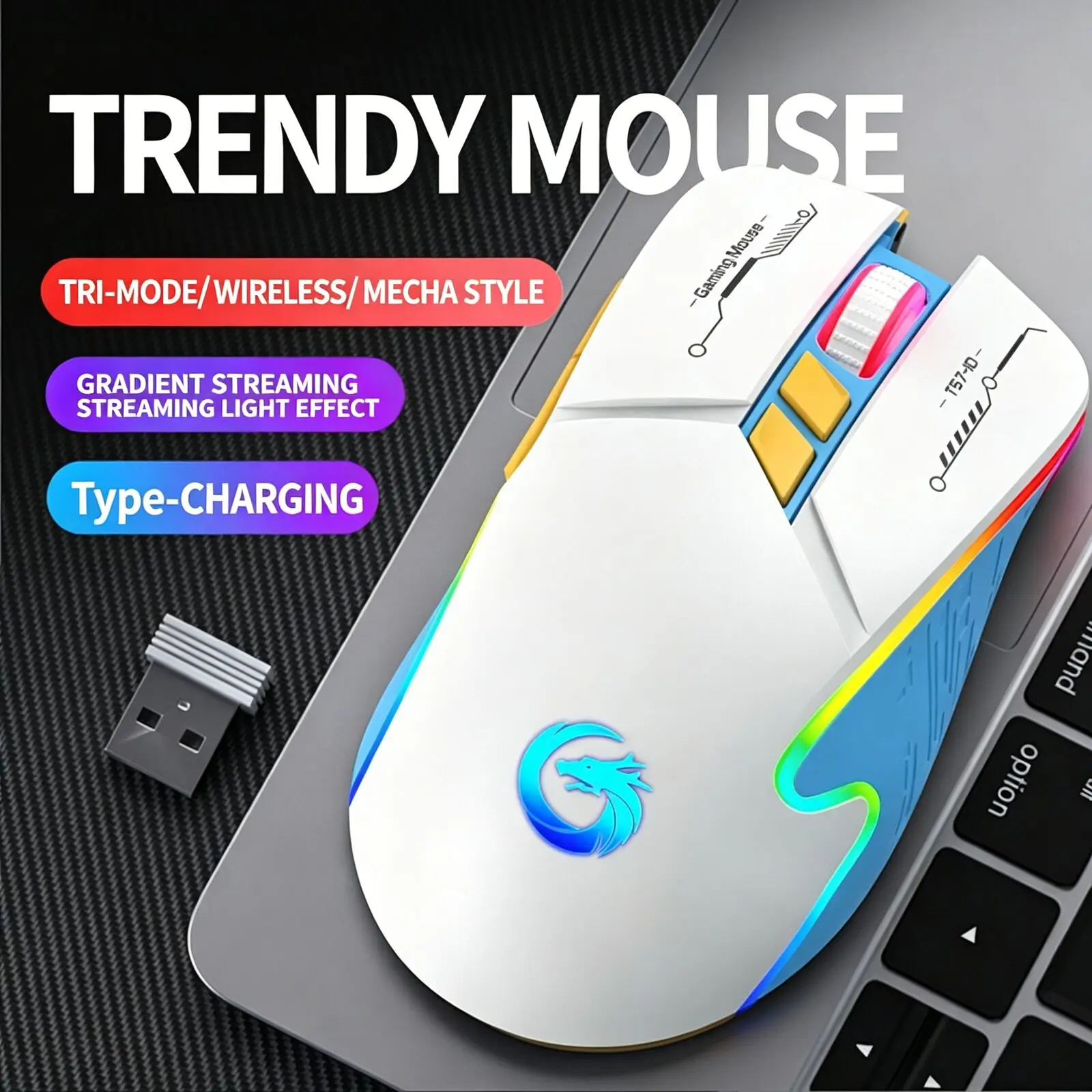 

Wireless Tri Mode Gaming Mouse 2.4G Bluetooth Wired RGB Backlit Ergonomic Silent Click Adjustable DPI Rechargeable Optical Mice