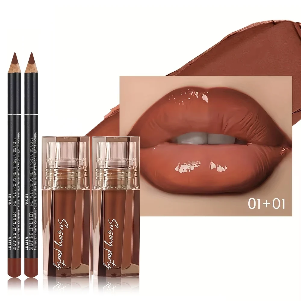 Hydraterende lipgloss + liplinerkit, 3D-precisie lipcontour, mollige look, hoogglans, veegvaste slijtage