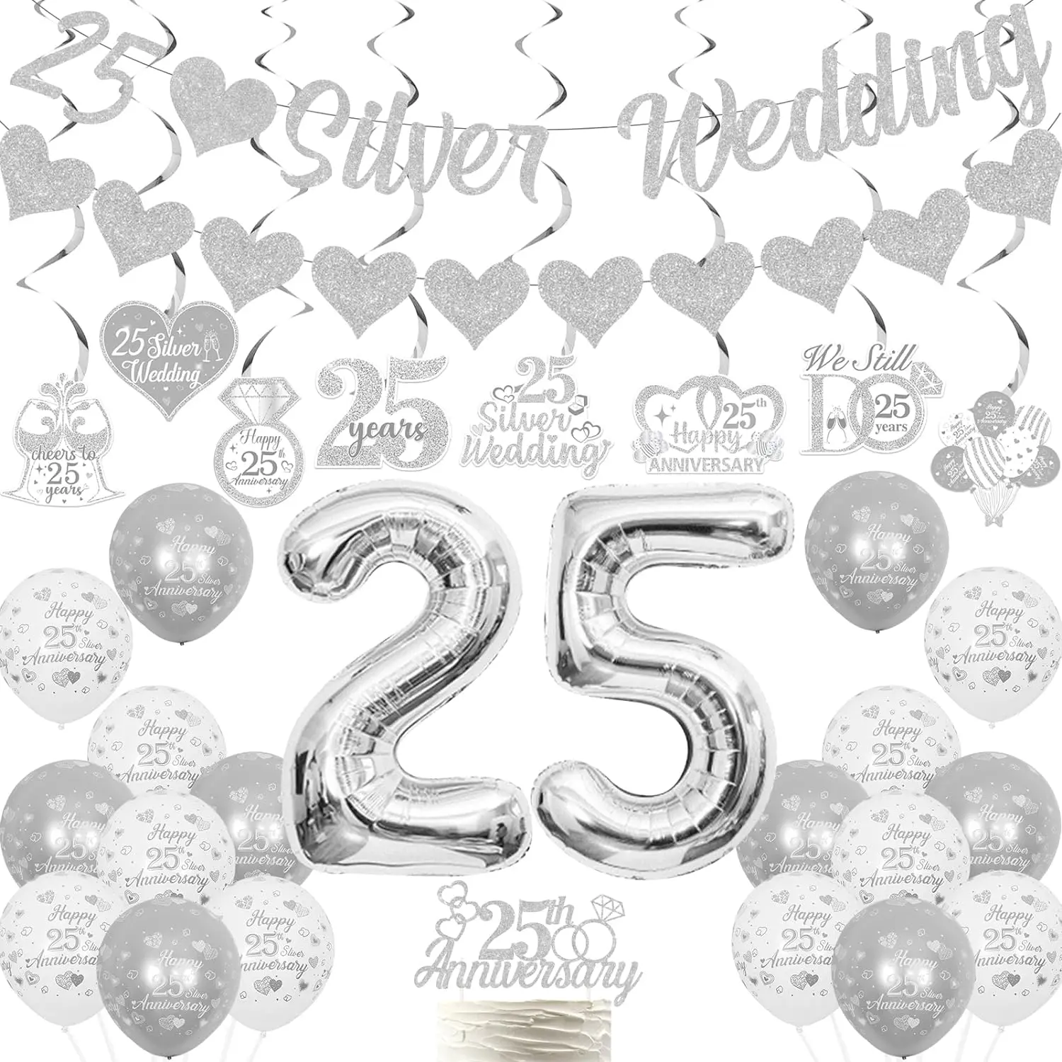 

25th 30th Wedding Anniversary Decor We Still Do 25 Years Cheers to Celebration Party Supplies Balloon Cake Topper Hanging Swirls