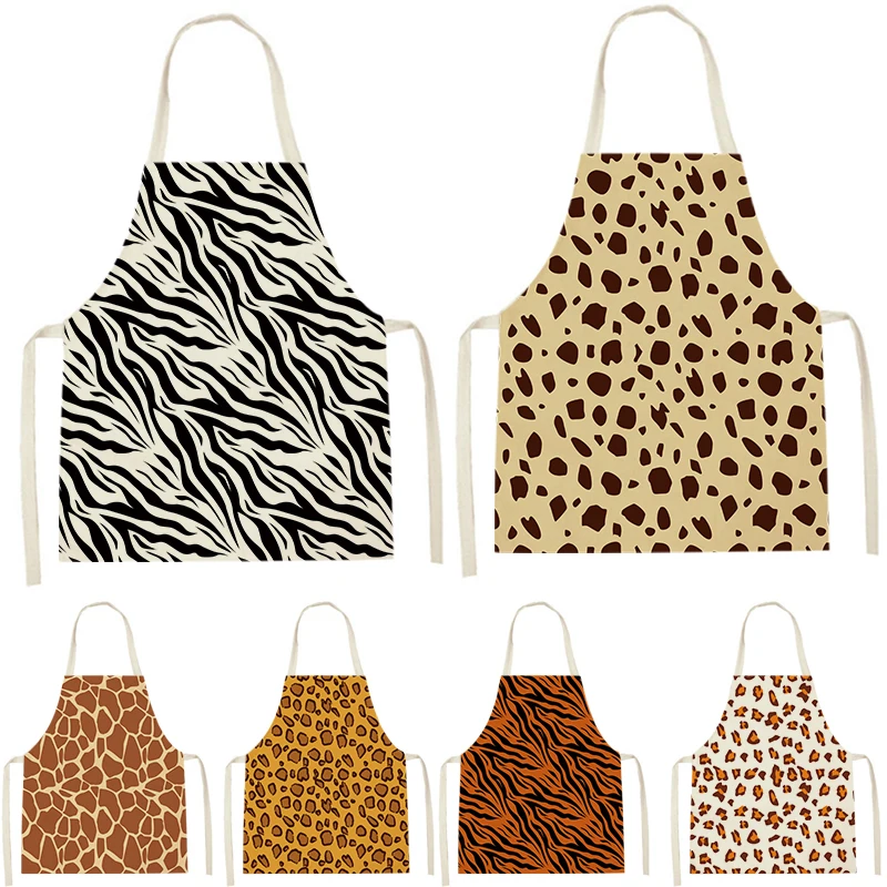 Leopard Print Simple Printing Apron Cooking And Baking Kitchen Cotton Linen Sleeveless Women's Home Cleaning Washable Anti-dirty