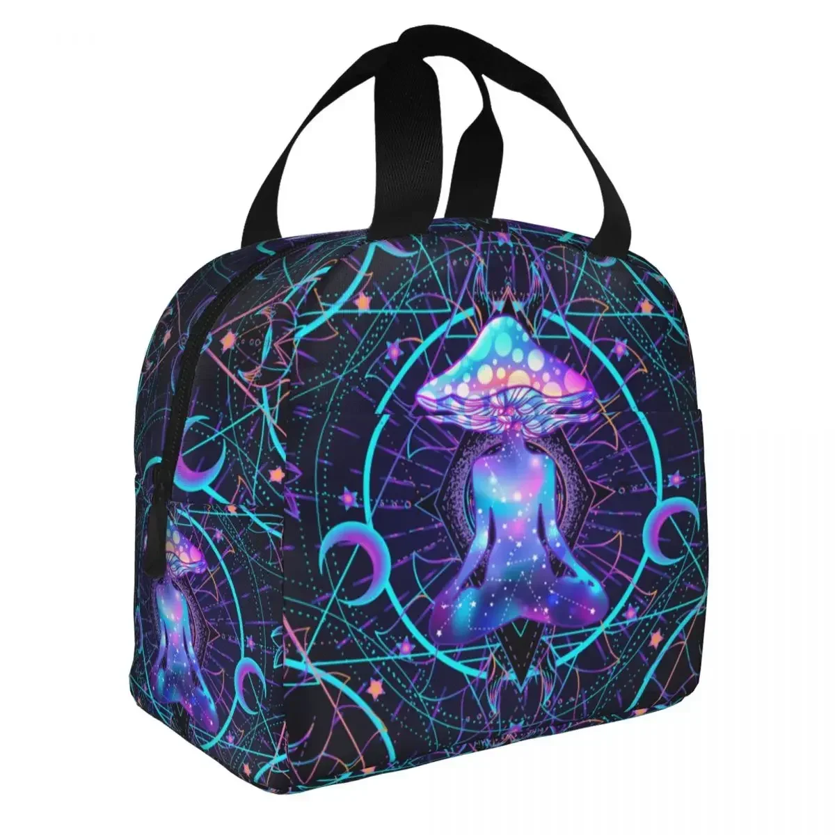 Lunch Bag for Men Women Illusory Art India Mandala Thermal Cooler Waterproof Picnic Psychedelic Buddha Mushroom Zen Lunch Box