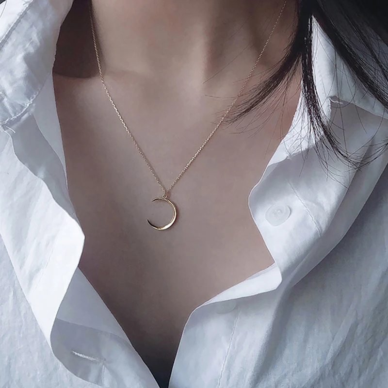 Korean Fashion Moon Pendant Necklace For Women Simple Design Crescent Moon Necklace Gold Silver Color Gifts Jewelry