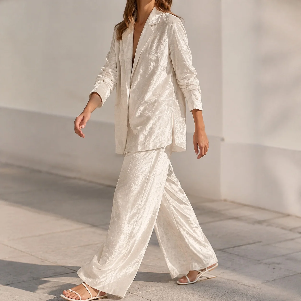 Long Sleeve Long Pants Set Full Length European and American Style with Notched Collar Spring Outdoor Loungewear for Women