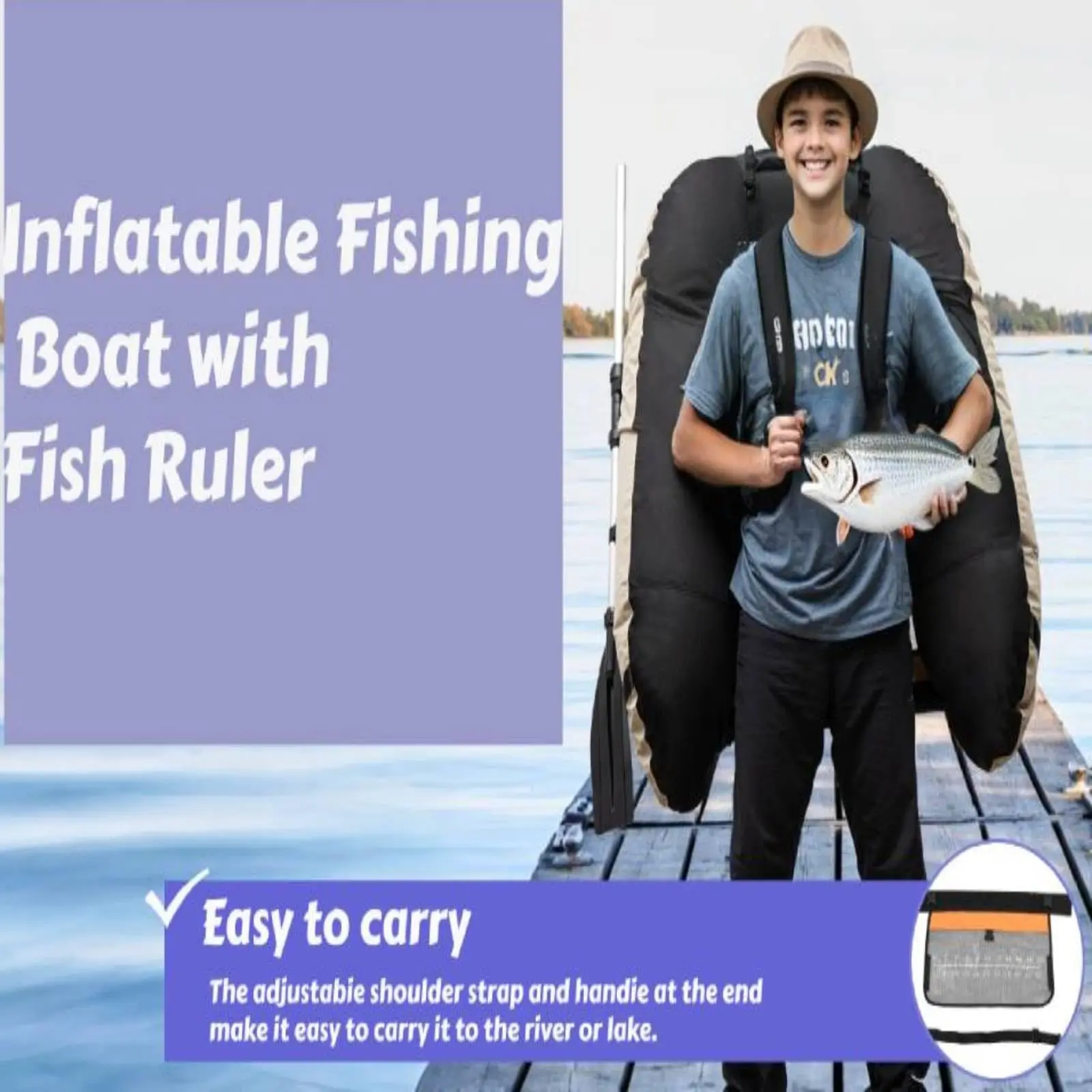 قارب صيد خارجي مقاس 53.5 * 41.5 بوصة مع مجداف، زعانف، مسطرة سمكة 20 بوصة، مضخة، جيوب تخزين، أشرطة قابلة للتعديل، 286.6 رطل Lo