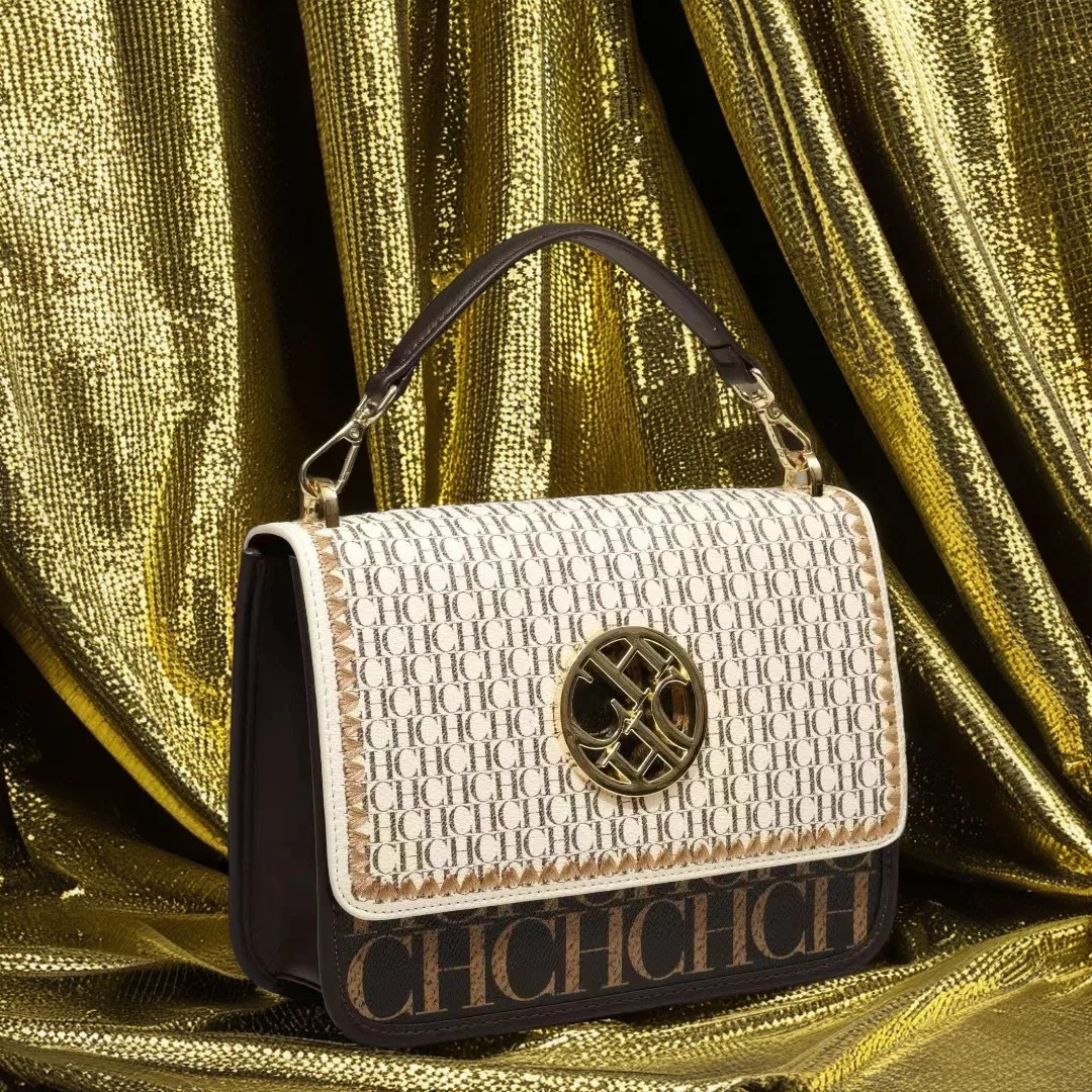 CHHC CH-Sac à Main SquareCH Sculpté Creux pour Femme, Sac à Main Design de Luxe, à Clapet en Métal, Sac à Bandoulière Initié, Sac de Soirée