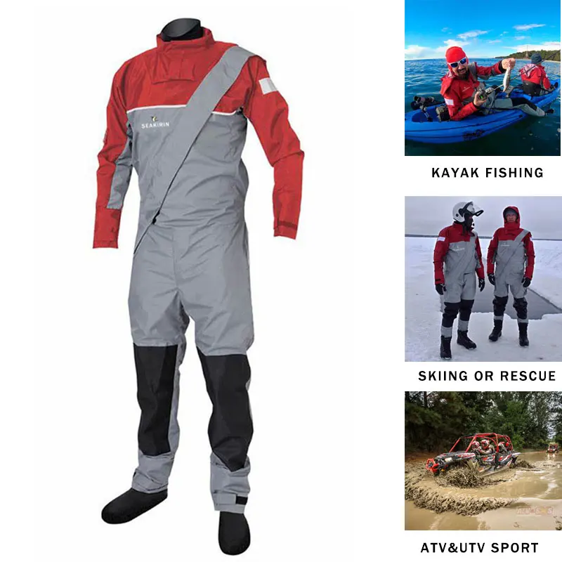 Men's Drysuits with Long Zipper 4-Layer Semi-Dry Suits ATV&UTV Riding Waterproof Clothing Mudway for Kayaking Fishing Ski Outfit