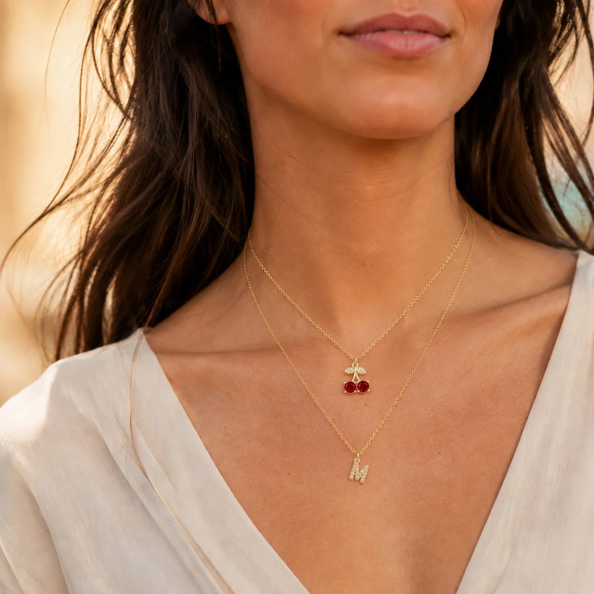Vergoldeter Personalisierter Initialen-Anhänger Kirsch-Halskette für Damen und Herren mit Kubischem Zirkonia, Geburtstagsgeschenk-Schmuck – Detail 4