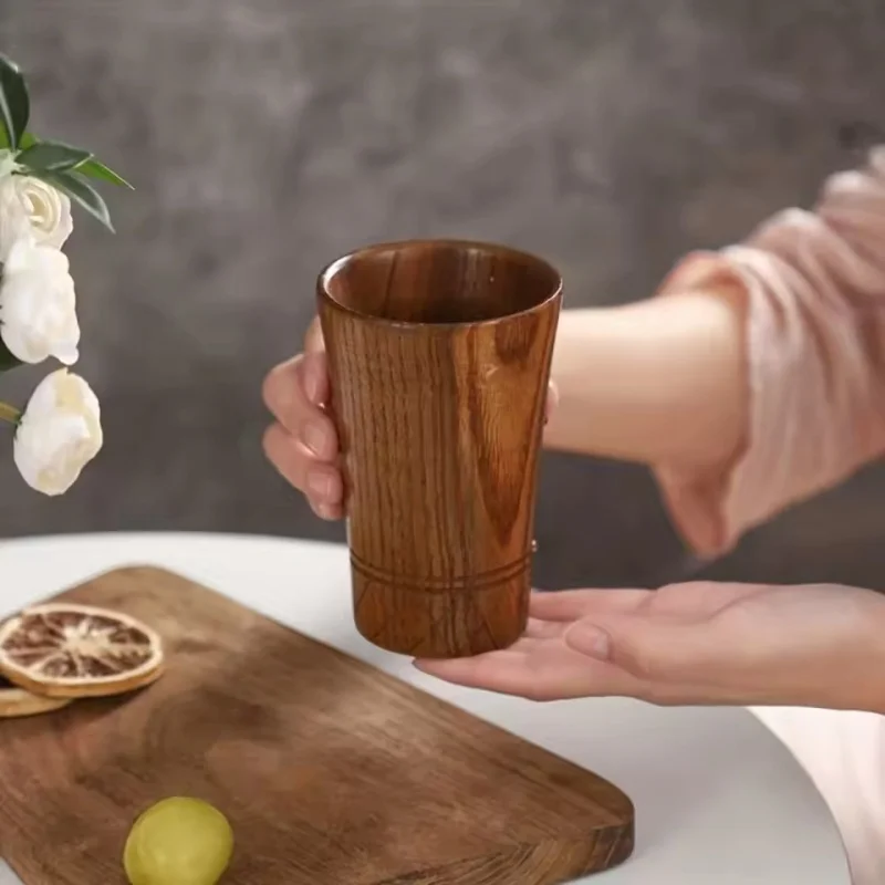 Handmade Wooden Mug Cup Coffee Tea Beer Milk Drinkware Anti-scalding Heat-insulated Retro Style Home Office Camping Decoration