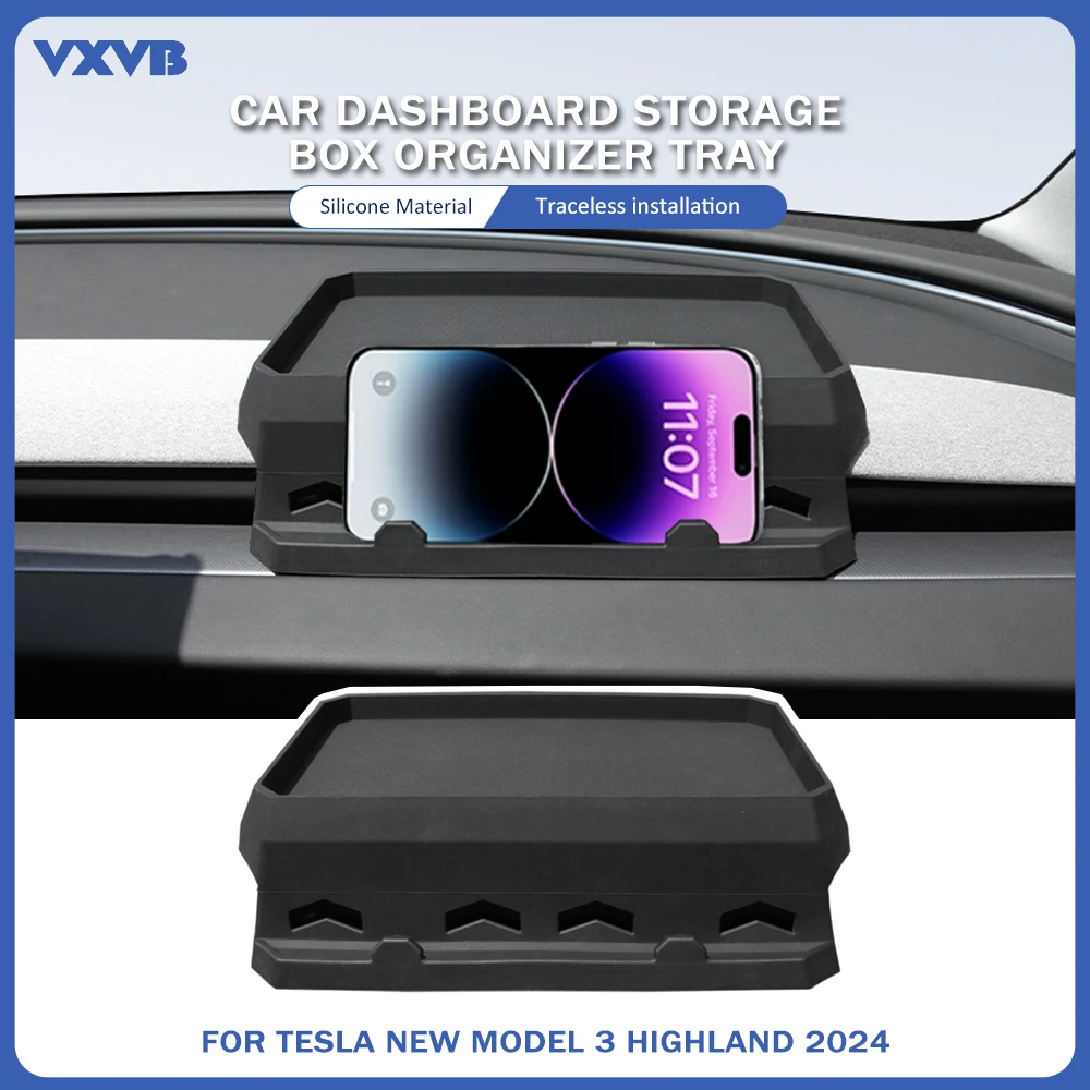 Dashboard Storage Box For Tesla Model 3 Highland 2024 Silicone Center Console Glasses Key Organzier Tray Interior Accessories