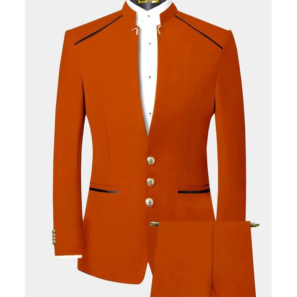

Casual Men's Suits Two Piecs Jacket Pants Single Breasted Stand Collar Simple Fashion Social Party Suits