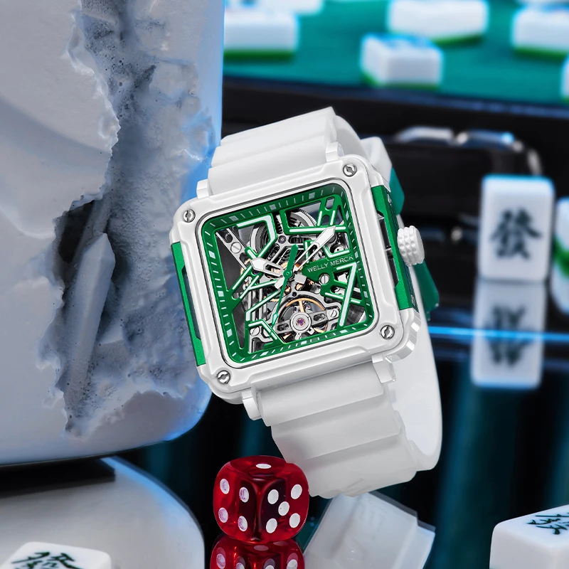 WM Watch Welly Merck Stainless Steel Automatic Mechanical Man Watches Limited Mahjong Series Square Skeleton Watch Men WM091