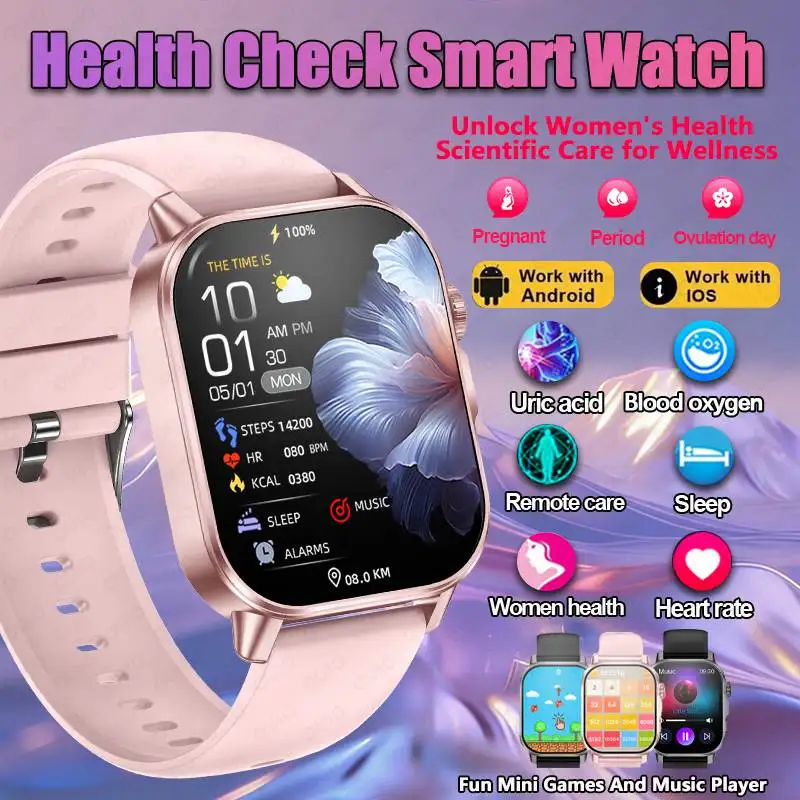 

New Health Smart Watch Blood Pressure Heart Rate Uric Acid Blood Lipid Bluetooth Call Women Health Men's And Women's Smart Watch