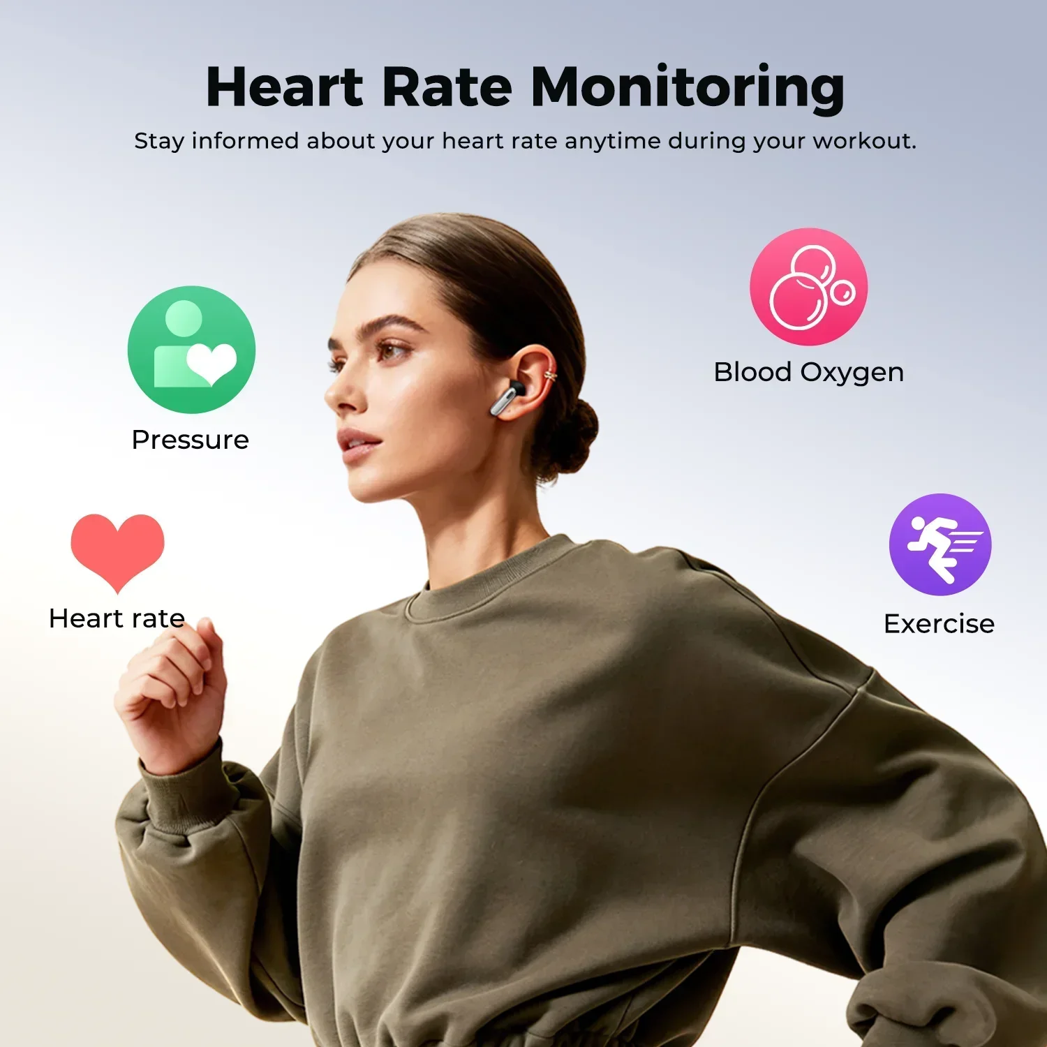 HTC NE46 سماعات بلوتوث لاسلكية رياضية مع مراقب معدل ضربات القلب شاشة LED تعمل باللمس للحد من الضوضاء داخل الأذن مترجم AI Earbu #3