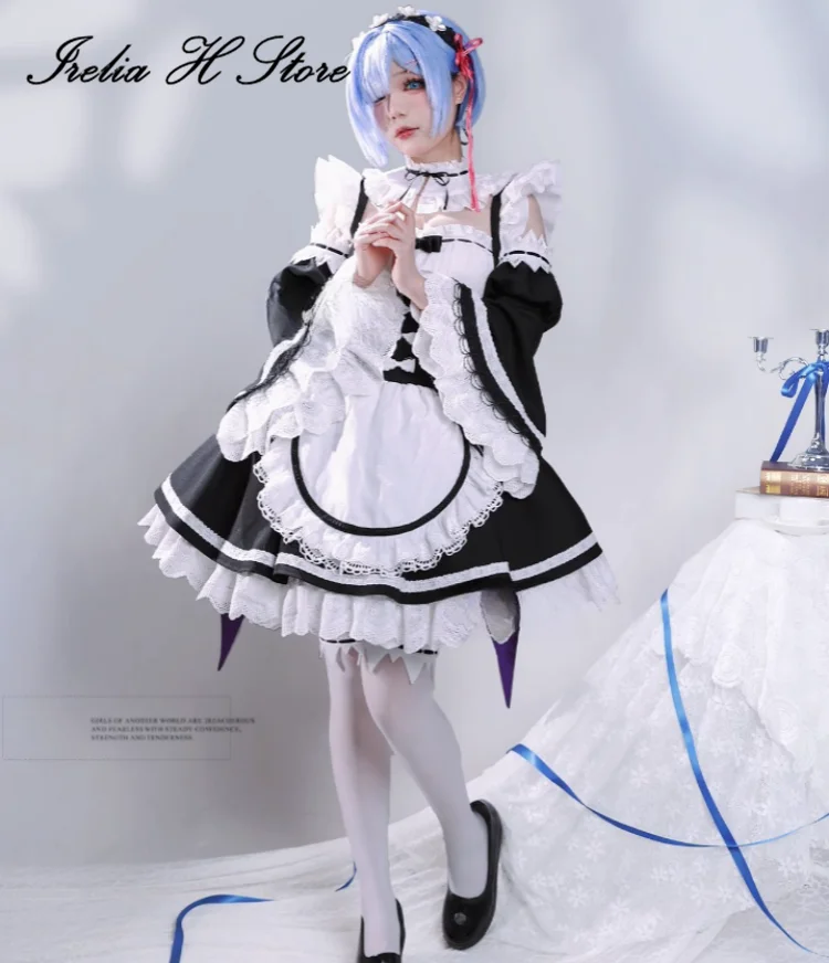 Irelia H Store Re:Life in a different world Rem from zero Rem Maid Cosplay Costume Anime Manor Edition Maid dress female