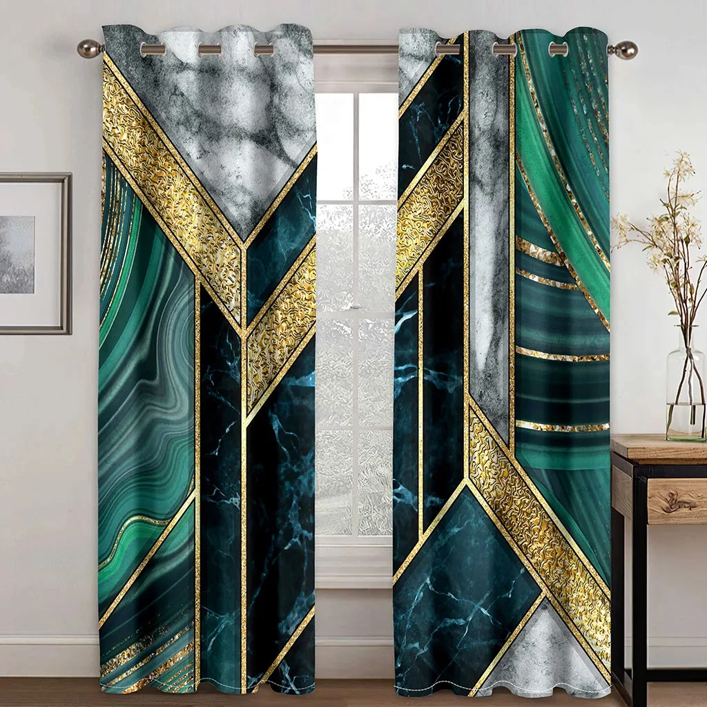 2 Pcs Modern Geometric Curtains Black Gold Marble Texture Abstract Art Living Room Bedroom Decorative Curtains Luxury Style