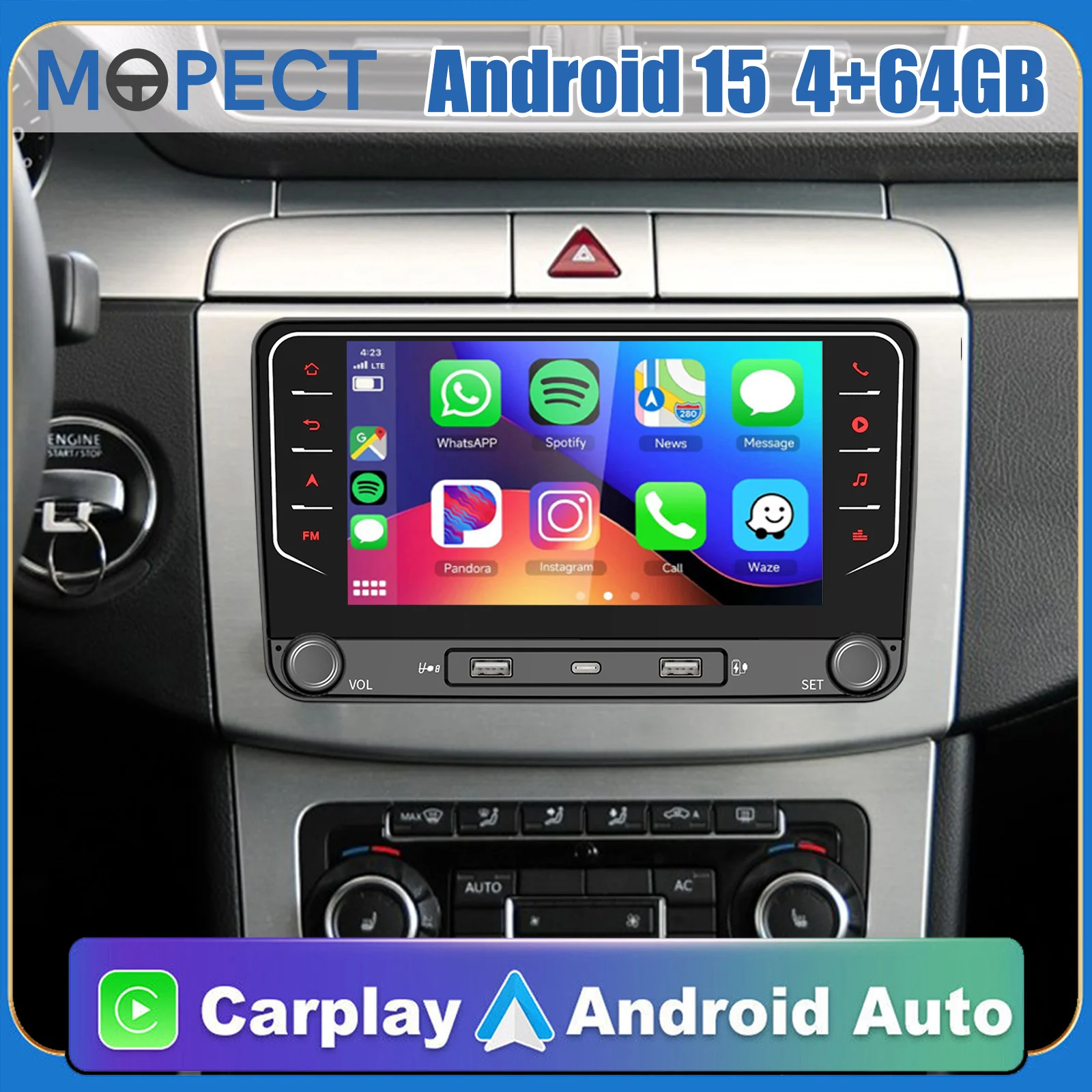 MOPECT Android 15 Autoradio für VW POLO GOLF 5 6 Plus PASSAT B6 JETTA TIGUAN SHARAN SCIROCCO CADDY Seat Carplay Audio Auto-Stereoanlage