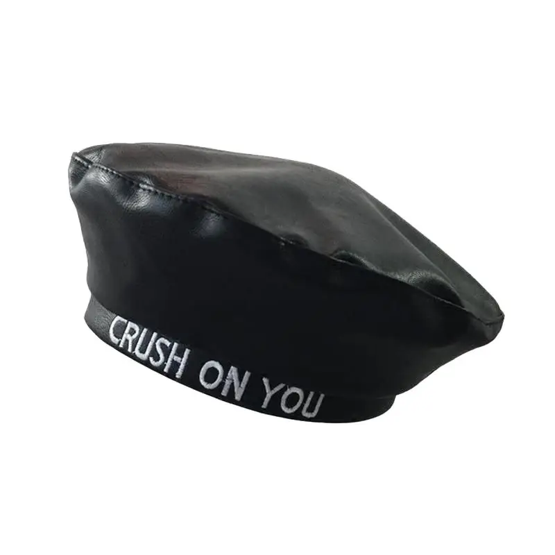 COKK Leather Beret Women Black Pu Leather Flat Cap Hat Letters Female Beret Painter Cap Ladies Boina Feminina Gorras Winter Hats