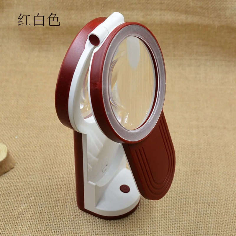 Kaca Pembesar Lipat Genggam LED 3X 4.5X 6X untuk Lansia, Alat Bantu Membaca dengan Lampu, Dudukan Meja, Loupe Peta