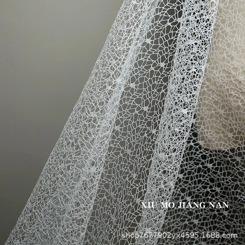 Hollow Out Large Mesh Women\'s Fashion Wedding Dress Decorative Fabric Weft Knitted Jacquard Spider Web Mesh Fabric