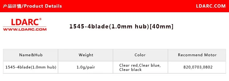 Ldarc 1,0 40mm 4-Blatt 10 Paar Propeller mm Nabe RC Drohne Inductrix Beta75x winzige GT7 Mobula7 Requisiten – Detail 1