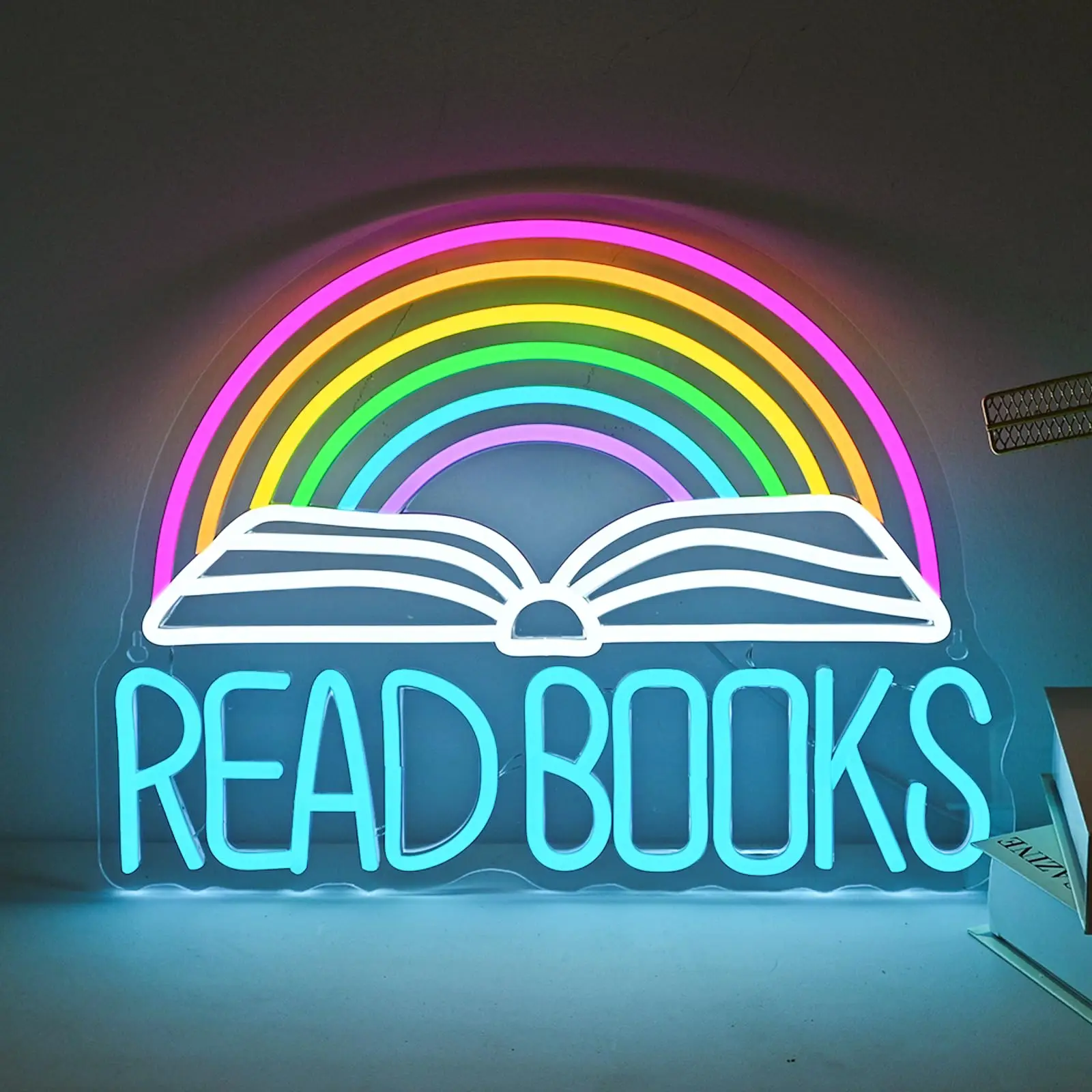 

Read Books Neon Sign Book Colorful Rainbow Neon Light for Library Classroom Reading Room Bookstore Bookish Decoration Kids Gifts