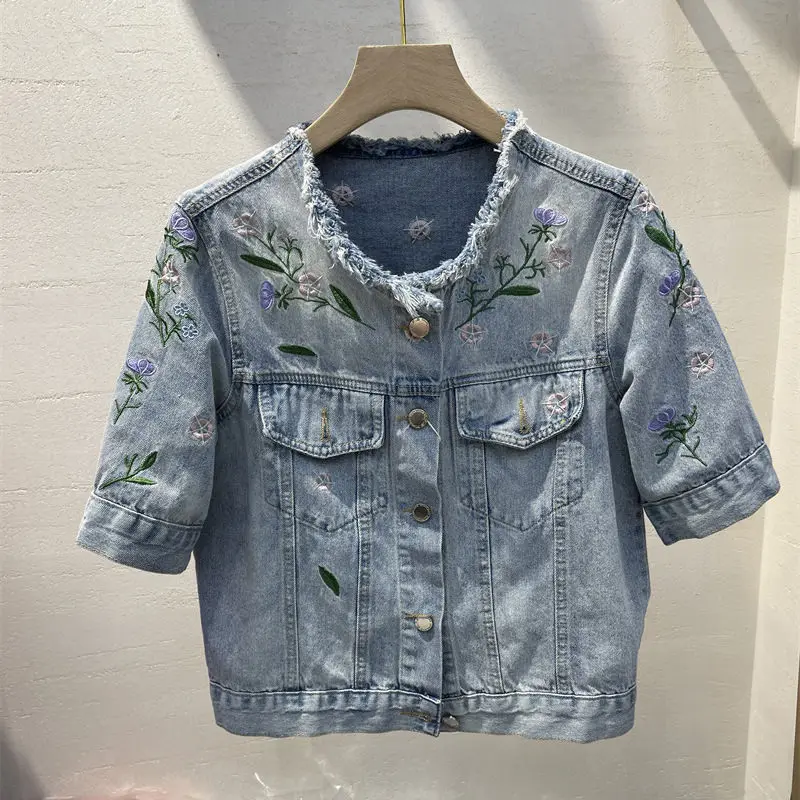 

Retro Embroidery Denim Jacket Women's Short 2023 Spring And Autumn Clothes Fashion Vintage Slim Jeans Jaqueta Coat Tops Z2172