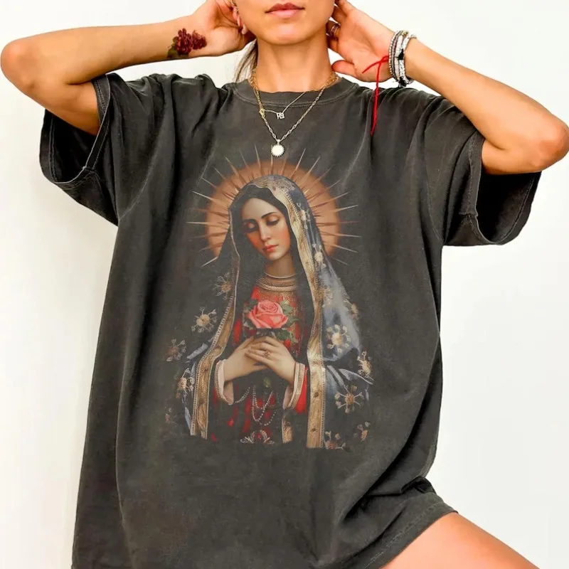 Women's Vintage Virgin Mary T-Shirt Men Tee Unisex Vintage Short Sleeve Streetwear All-season Men and Women Y2K Harajuku Top