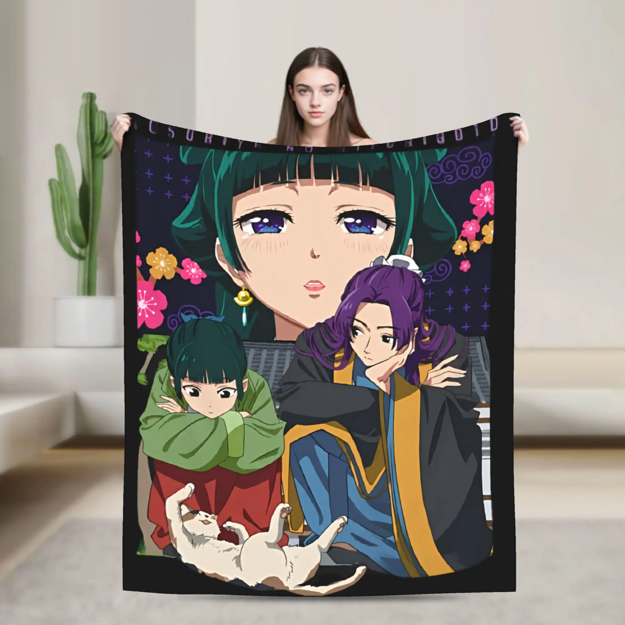 Maomao Jinshi Velvet Throw Blanket The Apothecary Diaries Anime Blankets for Home Bedroom Super Soft Bedspread