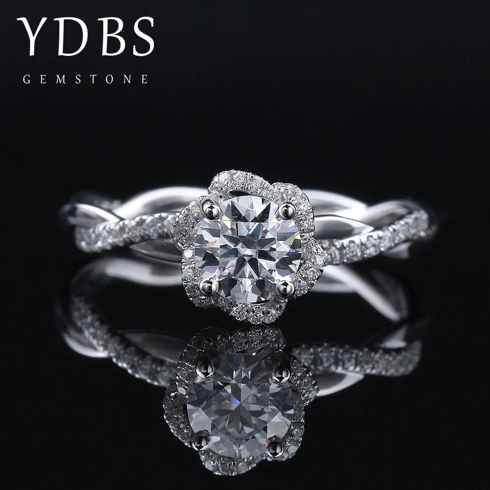 

YDBS 6.5mm 1.0ct Round Cut 14k White Gold Moissanite Ring Original Dazzling Jewelry For Girl For Women