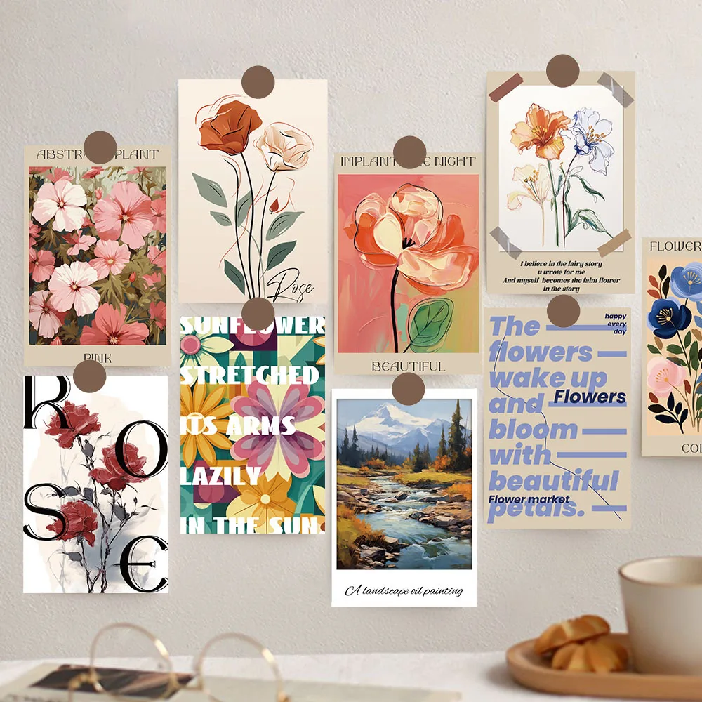 

10Pcs 10×15CM Flowers Bloom And Fade Posters Sticker Guitar Laptop Luggage Wall Cards Creative Aesthetic Photography Wall Decor