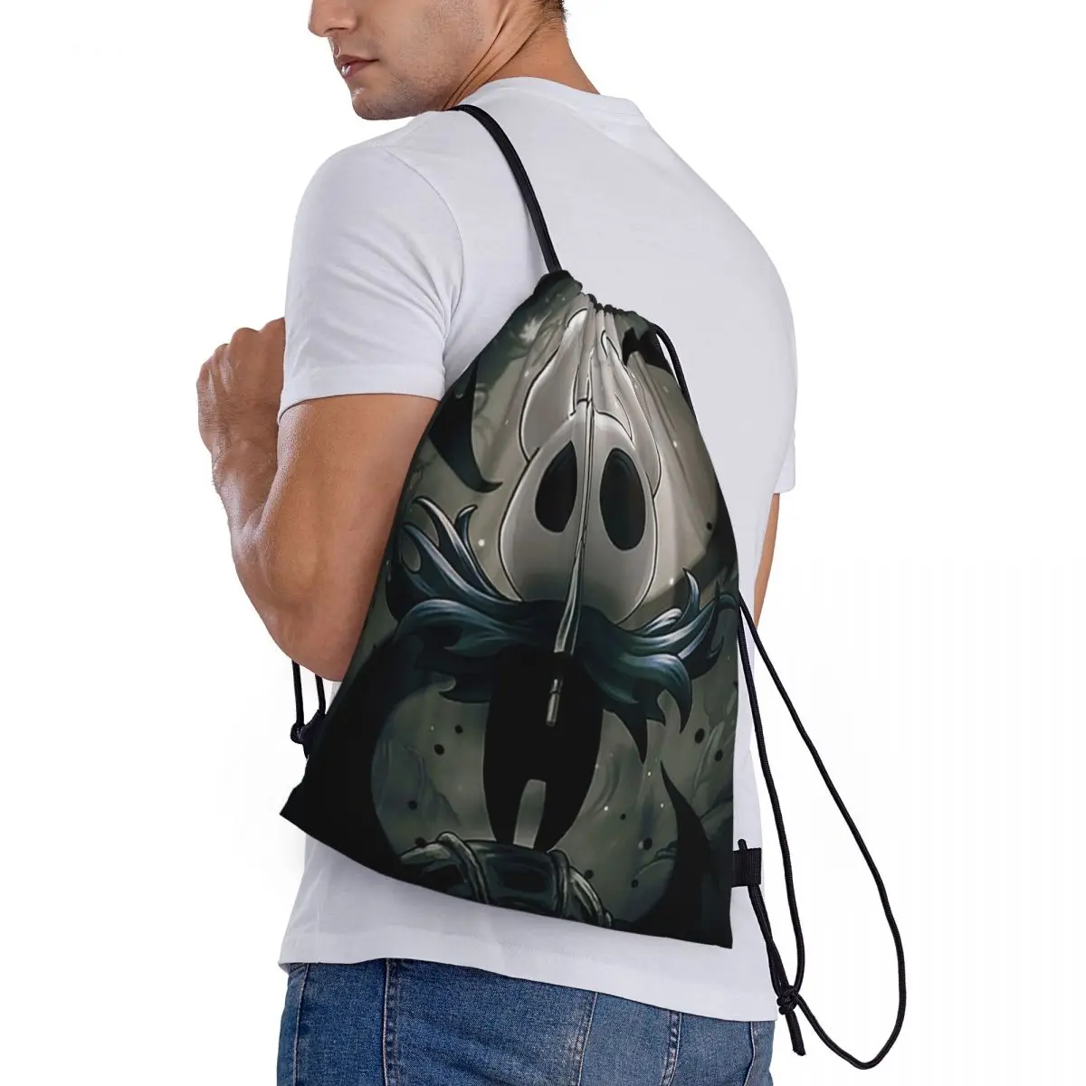 Ghost Knight Hollow Knight Game Backpacks Portable Drawstring Bags Shoes Bag Book Bags for Travel Students