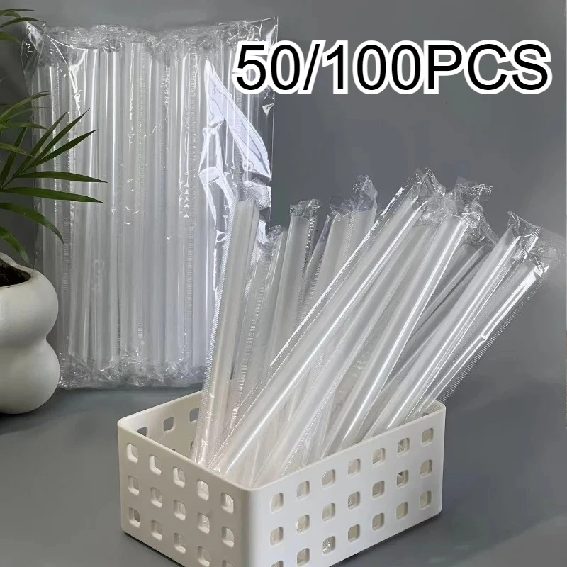 Pajita transparente desechable de 50/100 Uds., pajita de plástico, té de la leche, café, tienda de té de la leche, bebidas, reuniones de empresa, fiestas de cumpleaños