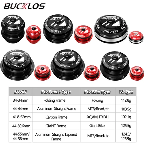 Imagen 2 del producto BUCKLOS-auriculares para bicicleta con rodamiento sellado, caja de dirección de bicicleta de 34/44/50.6/52/55/56mm, auriculares para bicicleta de carretera para tubo recto/cónico