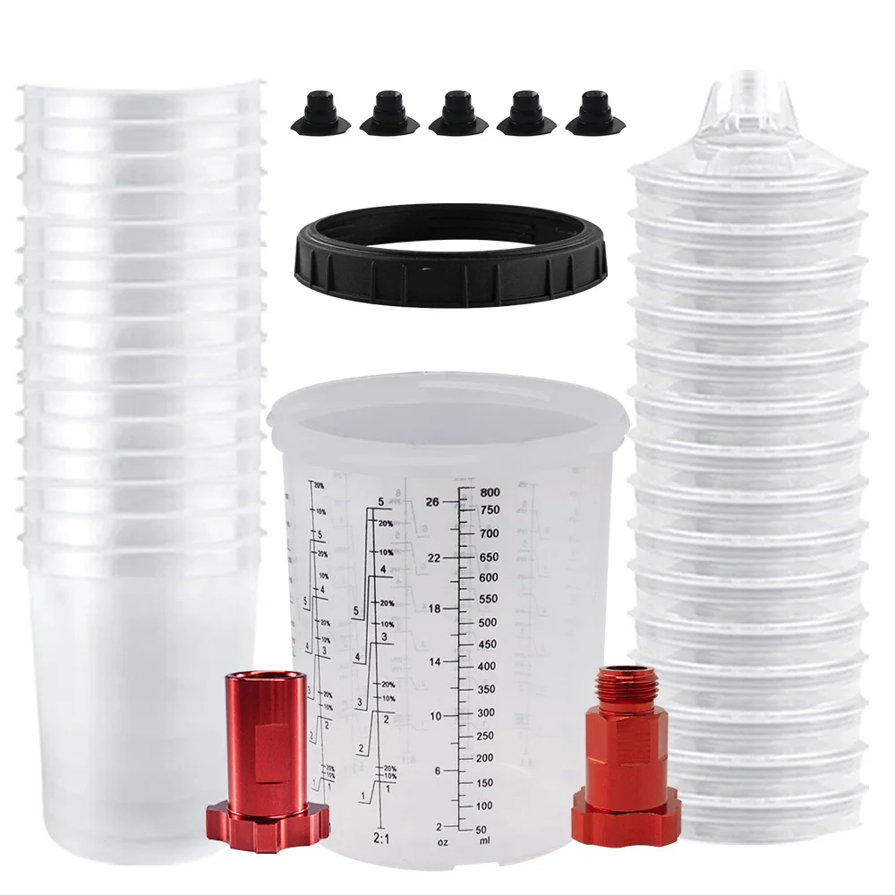 15/20Pcs Spray Gun Paint Mixing Cup H/O Quick Cup Spray Gun Tank 20/27 Oz Disposable Paint Cup with Spray Gun Cup Adapter