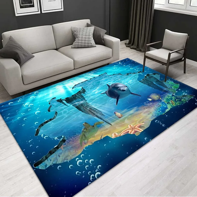 Cartoon Whale Pattern 3D Mat for Bedroom Decor,Sea Animal Big Floor Carpets,Home Living Room,Soft Sponge,Children Play Area Rugs