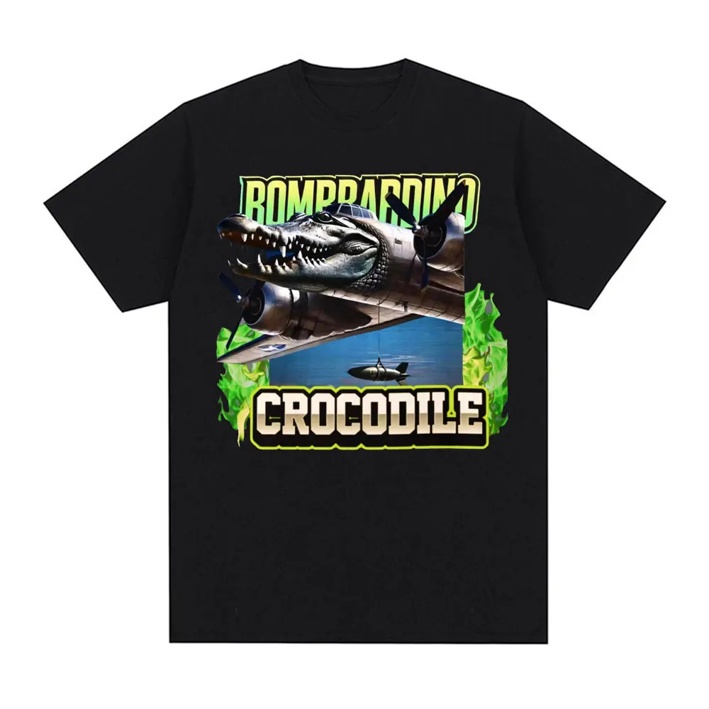 

2025 New Bombardino Crocodile Funny Reptile Meme T-Shirt Men Women Vintage Hip Hop Graphic 100% Cotton Casual Streetwear S-4XL